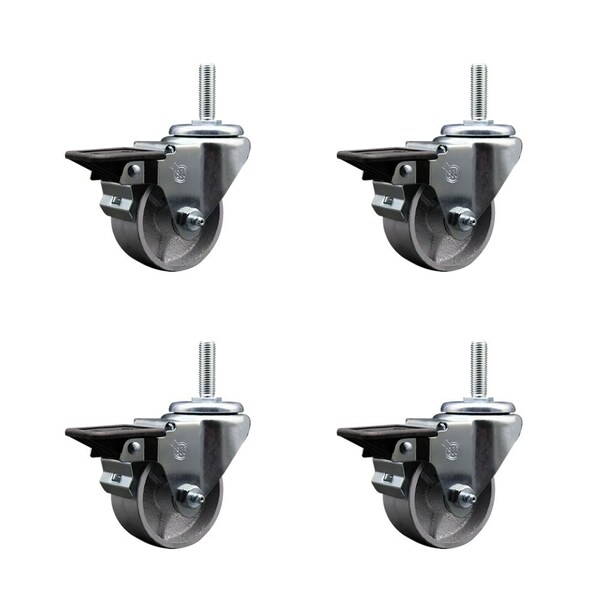 Service Caster 3 Inch Semi Steel Wheel Swivel 34 Inch Threaded Stem Caster Set with Brake SCC SCC-TS20S314-SSS-PLB-34212-4 - main